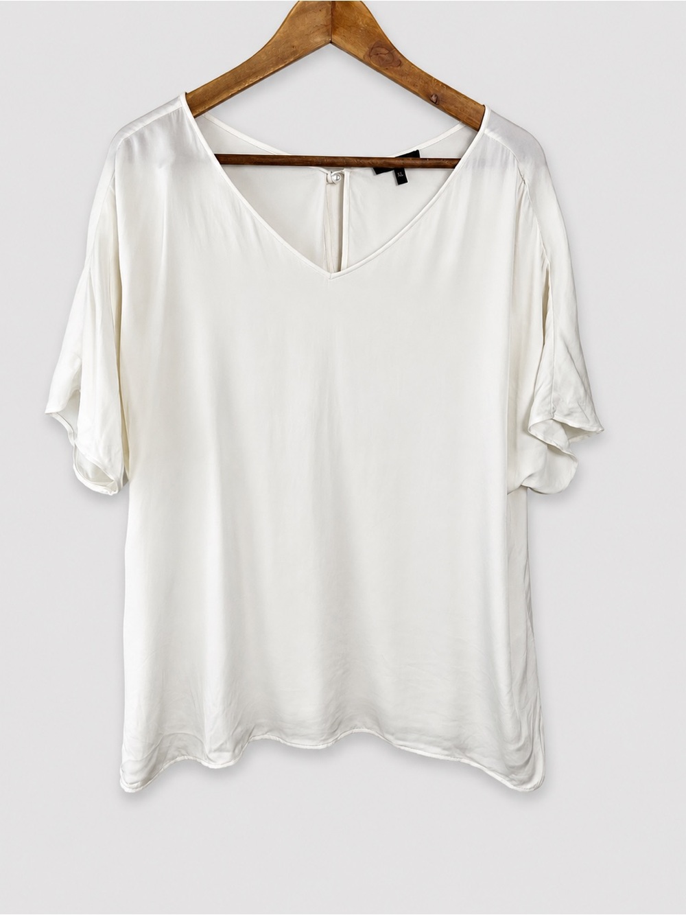 Quince Washable Stretch Silk Dolmen Short Sleeve V-Neck Blouse Top Size XL Ivory